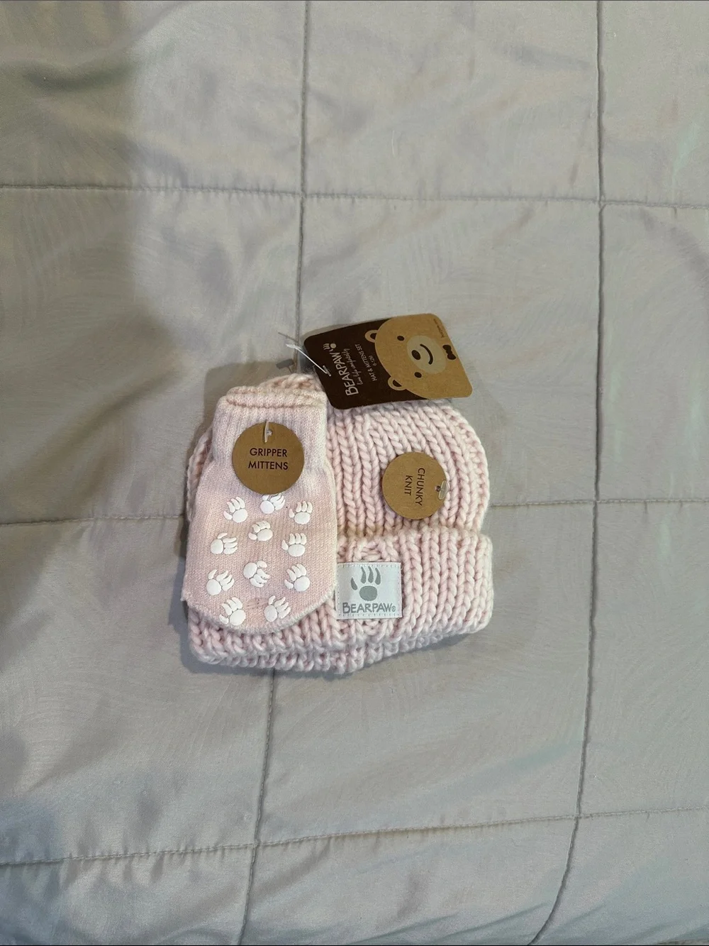 Carhartt Pink Quilted Baby Overalls, Bear Paw Light Pink Knit Hat & Sleeper 3 MO